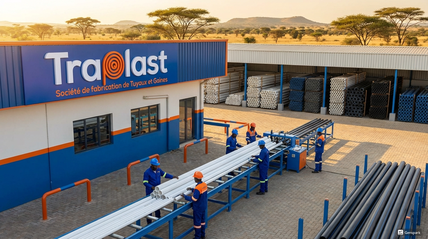 Site industriel TRAPLAST avec équipe et production de tuyaux