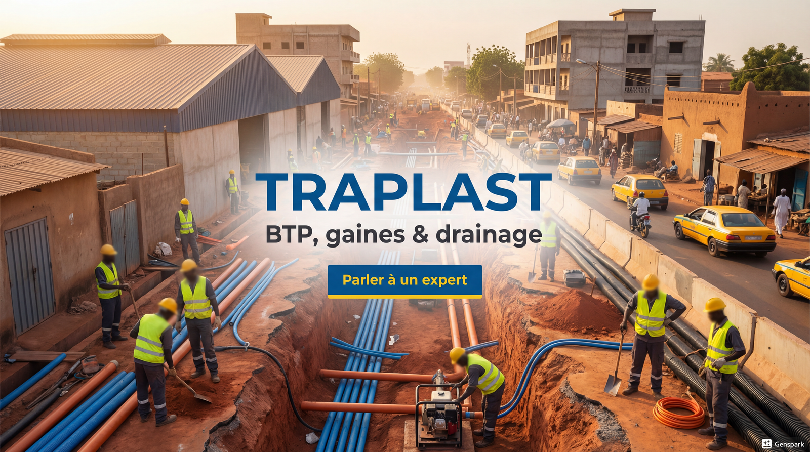 Grand chantier BTP avec travaux de reseaux et environnement de construction